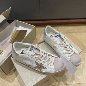 Golden Goose White Sneakers with Gold Star and Silver Accents